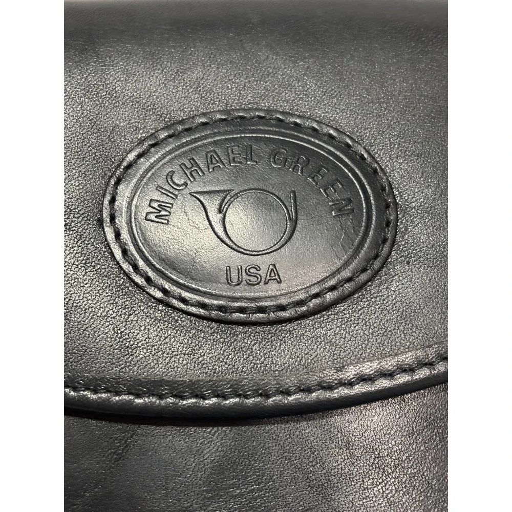 Vtg Michael Greene USA Black Leather Crossbody‎ Bag Passport Travel Minimalist
